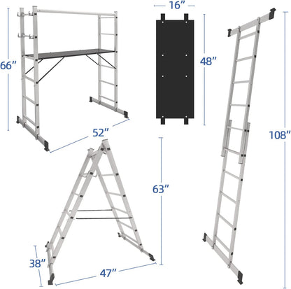 Aluminum Scaffold, 3 IN 1 Multipurpose Scaffolding Platform 330 Lbs Duty Rate
