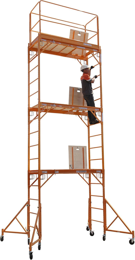 Scaffold Rolling Tower Standing at 17' High with Hatch Deck Guard Rail